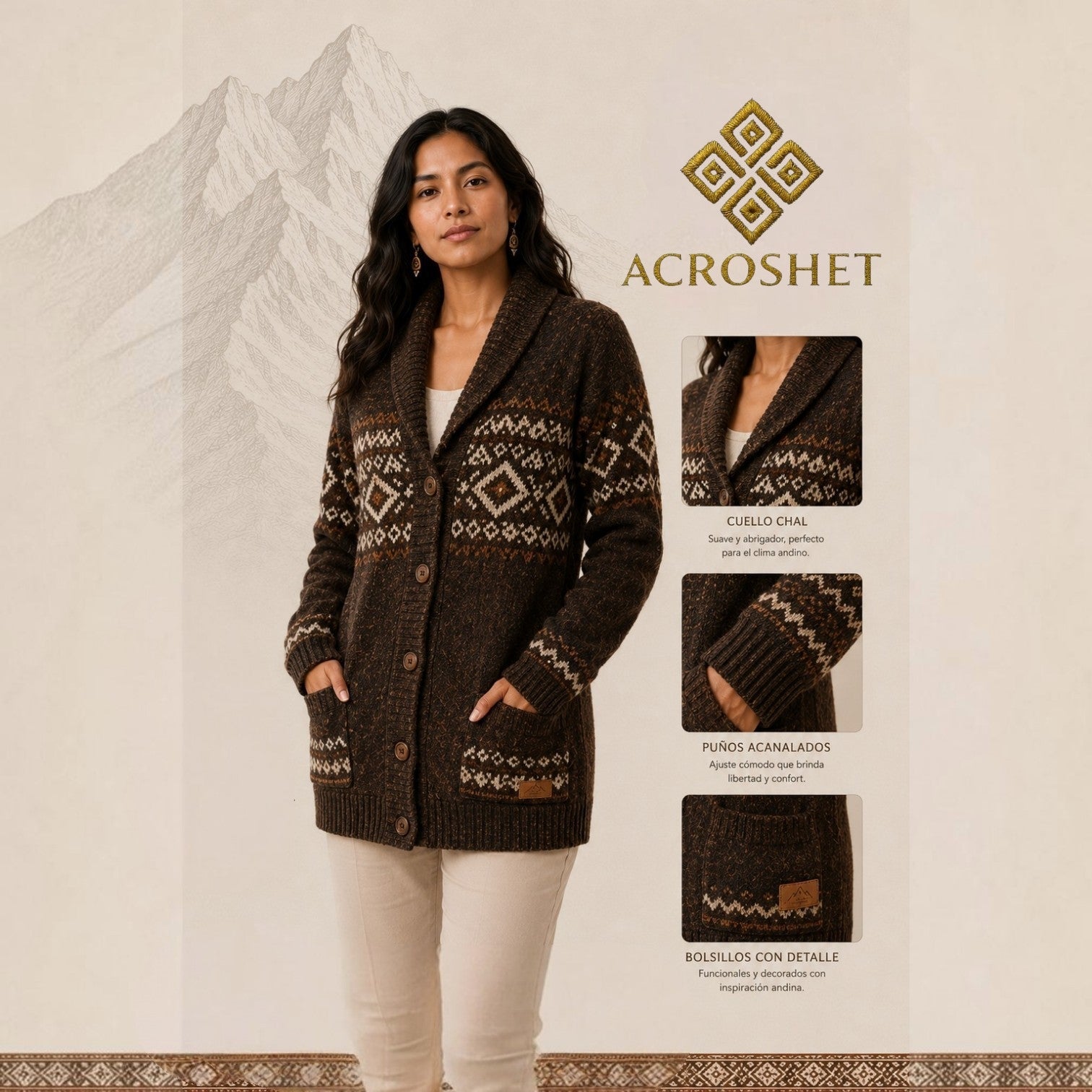 Andes Heritage Shawl Cardigan – Espresso Brown