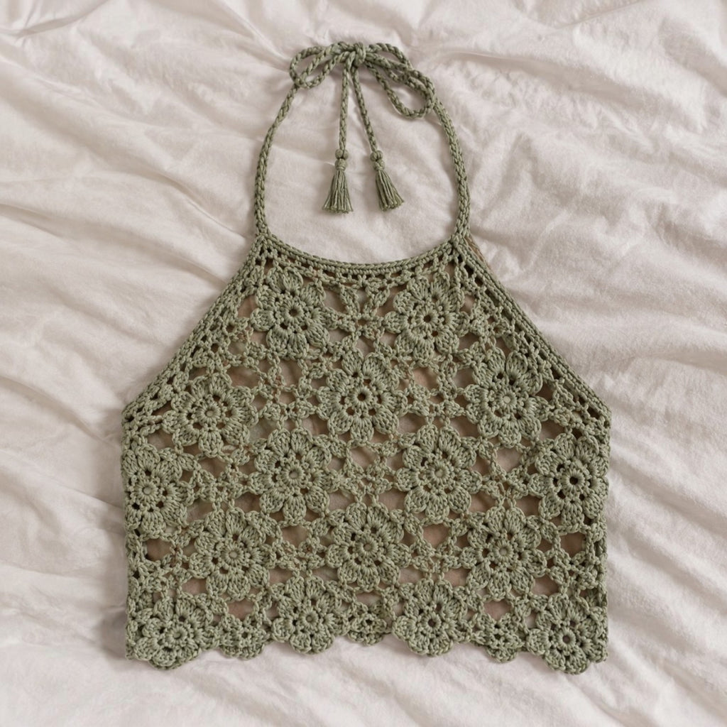 Sage Blossom Crochet Top