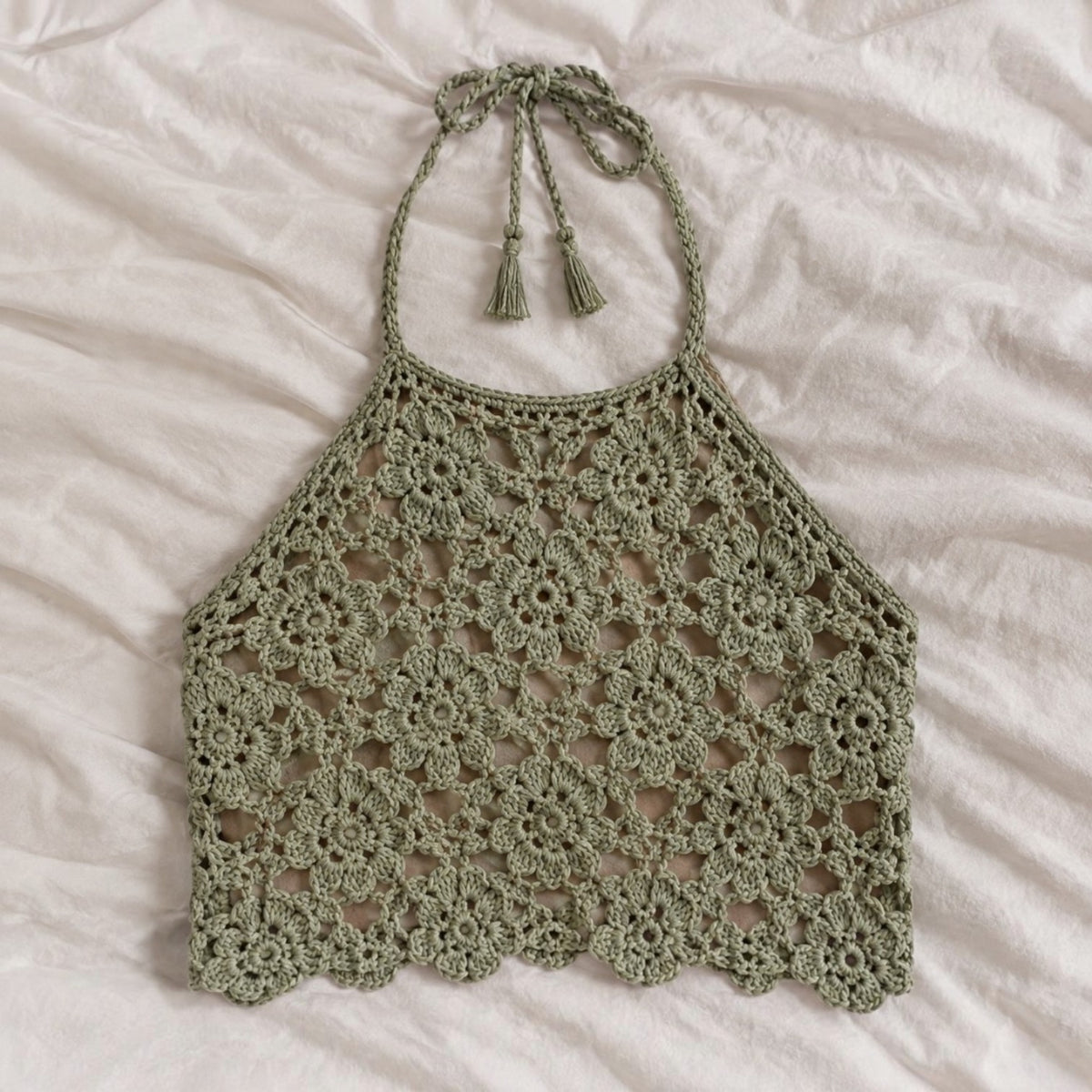 Sage Blossom Crochet Top